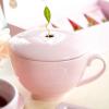 imageTea Forte Cafe Cup White Porcelain Tea Cup and Lid Steeps 8 oz Microwave and Dishwasher SafeRose Pink