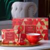 imageTea Forte Jardin 3Piece Tea Gift Set with Pink Cafe Cup with Lid Tea Tray and 10 Assorted 2 of Each Variety Organic Handcrafted Pyramid Infuser Tea BagsWarming Joy  Holiday