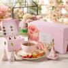 imageTea Forte Jardin 3Piece Tea Gift Set with Pink Cafe Cup with Lid Tea Tray and 10 Assorted 2 of Each Variety Organic Handcrafted Pyramid Infuser Tea BagsJardin