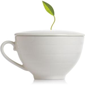 imageTea Forte Cafe Cup White Porcelain Tea Cup and Lid Steeps 8 oz Microwave and Dishwasher SafeWhite