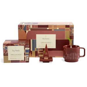 imageTea Forte Jardin 3Piece Tea Gift Set with Pink Cafe Cup with Lid Tea Tray and 10 Assorted 2 of Each Variety Organic Handcrafted Pyramid Infuser Tea BagsFrank Lloyd Wright