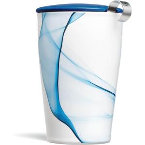 imageTea Forte Lotus Kati Steeping Cup 12oz Ceramic Tea Infuser Mug with Lid for Steeping Loose Leaf Tea Tea Infuser Cup for Tea Lovers Tea GiftsBleu
