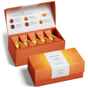 imageTea Forte Presentation Box Tea Sampler Gift Set 20 Assorted Variety Handcrafted Pyramid Tea Infuser Bags Chakra Chai