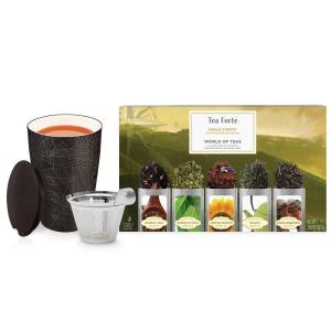 imageTea Forte Single Steeps Starter Set  World of Teas  Kati Cup Noir Tea Gift Set with Loose Tea and Ceramic Infuser Cup 12oz