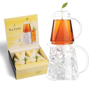 imageTea Forte Tea Over Ice Steeping Pitcher  Tea Infuser Blends Ceylon Gold Pitcher Sized Ice Tea Infusers 5pk  Glass Serving ampamp Brewing Pitcher Set for Flash Chilled Ice Tea