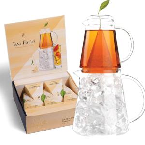 imageTea Forte Tea Over Ice Steeping Pitcher  Tea Infuser Blends Mango Peach Tea Pitcher Sized Ice Tea Infusers 5pk  Glass Serving ampamp Brewing Pitcher Set for Flash Chilled Ice Tea