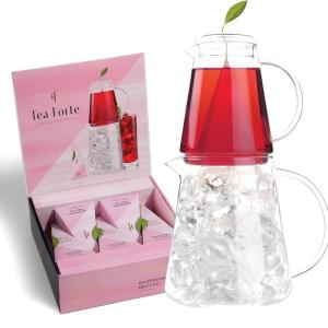 imageTea Forte Tea Over Ice Steeping Pitcher  Tea Infuser Blends Raspberry Nectar Pitcher Sized Ice Tea Infusers 5pk  Glass Serving ampamp Brewing Pitcher Set for Flash Chilled Ice Tea