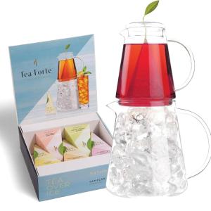 imageTea Forte Tea Over Ice Steeping Pitcher  Tea Infuser Blends Variety Pack Tea Pitcher Sized Ice Tea Infusers 5pk  Glass Serving ampamp Brewing Pitcher Set for Flash Chilled Ice Tea