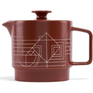 imageTea Forte Terra Stoneware Teapot with Infuser and Lid Frank Lloyd Wright 20 oz Sienna Stoneware Pot for Steeping Loose Leaf Tea Dishwasher ampamp Microwave SafeFrank Lloyd Wright