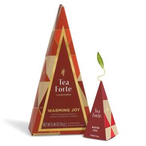 imageTea Forte Warming Joy Holiday Petite Tea Tree Stocking Stuffer Tea Sampler Gift Set Assorted Winter Organic Tea Bags Variety 4 Tea Infuser Bags