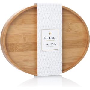 imageTea Forte Natural Bamboo Small Oval Decorative Serving Tray for Tea Coffee Snacks 9 in x 7 in