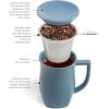 imageTea Forte Demoiselle Fiore Ceramic 14 ounce Tea Mug with Infuser and Lid Ceramic Cup with Handle for Steeping Loose Leaf Teas Dishwasher ampamp Microwave SafeStone Blue