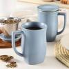 imageTea Forte Demoiselle Fiore Ceramic 14 ounce Tea Mug with Infuser and Lid Ceramic Cup with Handle for Steeping Loose Leaf Teas Dishwasher ampamp Microwave SafeStone Blue