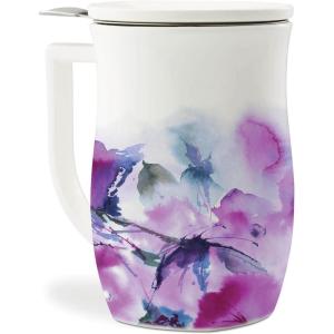 imageTea Forte Demoiselle Fiore Ceramic 14 ounce Tea Mug with Infuser and Lid Ceramic Cup with Handle for Steeping Loose Leaf Teas Dishwasher ampamp Microwave SafeVerbena Blossom