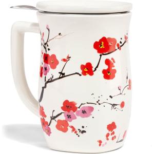 imageTea Forte Fiore Ceramic Tea Mug with Infuser and Lid Sakura 14 oz Ceramic Cup with Handle for Steeping Loose Leaf Tea Dishwasher ampamp Microwave SafeSakura