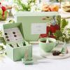 imageTea Forte Demoiselle 3Piece Premium Tea Gift Set with Indigo Cafe Cup and Lid Tea Tray and 10 Count Mini Presentation Box 2 of Each Variety Handcrafted Pyramid Infuser Tea BagsFleur