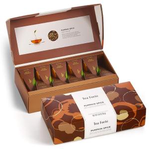 imageTea Forte Warming Joy Holiday Premium Petite Presentation Box Gift Set Sampler 10 Count 2 of Each Blend Individually Wrapped Handcrafted Pyramid Infuser BagsPumpkin Spice