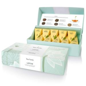 imageTea Forte Warming Joy Holiday Premium Petite Presentation Box Gift Set Sampler 10 Count 2 of Each Blend Individually Wrapped Handcrafted Pyramid Infuser BagsSampler  Lotus