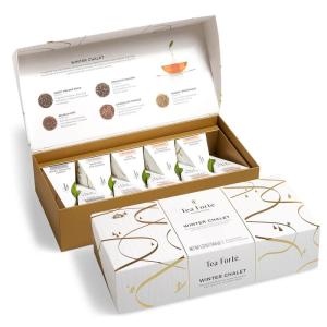 imageTea Forte Warming Joy Holiday Premium Petite Presentation Box Gift Set Sampler 10 Count 2 of Each Blend Individually Wrapped Handcrafted Pyramid Infuser BagsWinter Chalet
