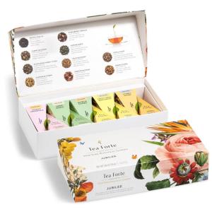 imageTea Forte Warming Joy Holiday Premium Petite Presentation Box Gift Set Sampler 10 Count 2 of Each Blend Individually Wrapped Handcrafted Pyramid Infuser BagsJubilee