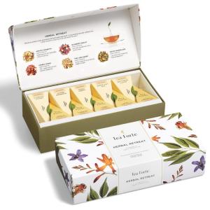 imageTea Forte Warming Joy Holiday Premium Petite Presentation Box Gift Set Sampler 10 Count 2 of Each Blend Individually Wrapped Handcrafted Pyramid Infuser BagsHerbal Retreat