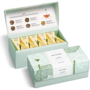 imageTea Forte Warming Joy Holiday Premium Presentation Box Gift Set Sampler 20 Count 4 of Each Blend Individually Wrapped Handcrafted Pyramid Infuser BagsLotus