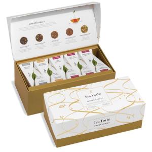 imageTea Forte Winter Chalet Premium Presentation Box Gift Set Sampler 20 Count 4 of Each Blend Individually Wrapped Handcrafted Pyramid Infuser Bags