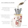 imageTea Forte DoubleWalled Ceramic Kati Cup Removable Stainless Steel Infuser Basket and Lid Steeps 12 oz Loose Leaf Tea Dishwasher ampamp Microwave Safe JubileeCherry Blossoms