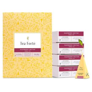 imageTea Forte Raspberry Nectar Premium CaffeineFree Herbal Tea Blend Event Box Bulk Pack 40 Count 10 per tray Individually Wrapped Handcrafted Pyramid InfusersRaspberry Nectar