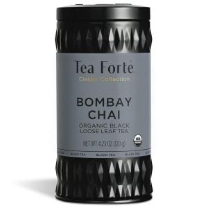 imageTea Forte Black Lychee Premium Loose Leaf Caffeinated Black Tea Blend Blend Canister Makes 3550 CupsBombay Chai Round