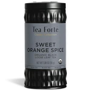 imageTea Forte Black Lychee Premium Loose Leaf Caffeinated Black Tea Blend Blend Canister Makes 3550 CupsSweet Orange Spice Round