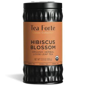 imageTea Forte African Solstice Premium Loose Leaf CaffeineFree Herbal Tea Blend Canister Makes 3550 CupsHibiscus Blossom Round