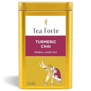 imageTea Forte African Solstice Premium Loose Leaf CaffeineFree Herbal Tea Blend Canister Makes 3550 CupsTurmeric Chai