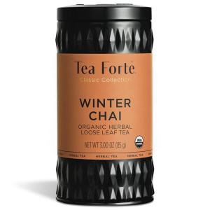 imageTea Forte African Solstice Premium Loose Leaf CaffeineFree Herbal Tea Blend Canister Makes 3550 CupsWinter Chai Round