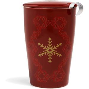 imageTea Forte DoubleWalled Ceramic Kati Cup Removable Stainless Steel Infuser Basket and Lid Steeps 12 oz Loose Leaf Tea Dishwasher ampamp Microwave Safe Warming JoyWarming Joy  Snowflake