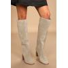 imageJuliet Holy Womens Knee High Boots Chunky High Heel Square Toe Side Zipper Wide Calf BootBeige