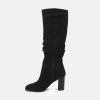 imageJuliet Holy Womens Knee High Boots Chunky High Heel Square Toe Side Zipper Wide Calf BootBlack