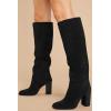 imageJuliet Holy Womens Knee High Boots Chunky High Heel Square Toe Side Zipper Wide Calf BootBlack
