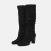 imageJuliet Holy Womens Knee High Boots Chunky High Heel Square Toe Side Zipper Wide Calf BootBlack