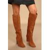imageJuliet Holy Womens Knee High Boots Chunky High Heel Square Toe Side Zipper Wide Calf BootBrown