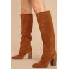imageJuliet Holy Womens Knee High Boots Chunky High Heel Square Toe Side Zipper Wide Calf BootBrown