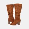 imageJuliet Holy Womens Knee High Boots Chunky High Heel Square Toe Side Zipper Wide Calf BootBrown