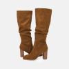 imageJuliet Holy Womens Knee High Boots Chunky High Heel Square Toe Side Zipper Wide Calf BootDark Brown