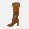 imageJuliet Holy Womens Knee High Boots Chunky High Heel Square Toe Side Zipper Wide Calf BootDark Brown