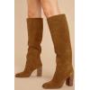 imageJuliet Holy Womens Knee High Boots Chunky High Heel Square Toe Side Zipper Wide Calf BootDark Brown