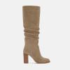 imageJuliet Holy Womens Knee High Boots Chunky High Heel Square Toe Side Zipper Wide Calf BootKhaki