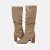 imageJuliet Holy Womens Knee High Boots Chunky High Heel Square Toe Side Zipper Wide Calf BootKhaki