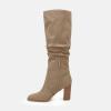 imageJuliet Holy Womens Knee High Boots Chunky High Heel Square Toe Side Zipper Wide Calf BootKhaki