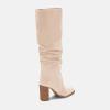 imageJuliet Holy Womens Knee High Boots Chunky High Heel Square Toe Side Zipper Wide Calf BootNude