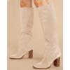imageJuliet Holy Womens Knee High Boots Chunky High Heel Square Toe Side Zipper Wide Calf BootNude